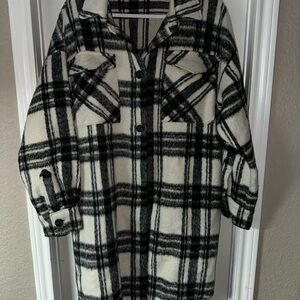 Cozy Plaid Teddy Jacket - Black and Cream